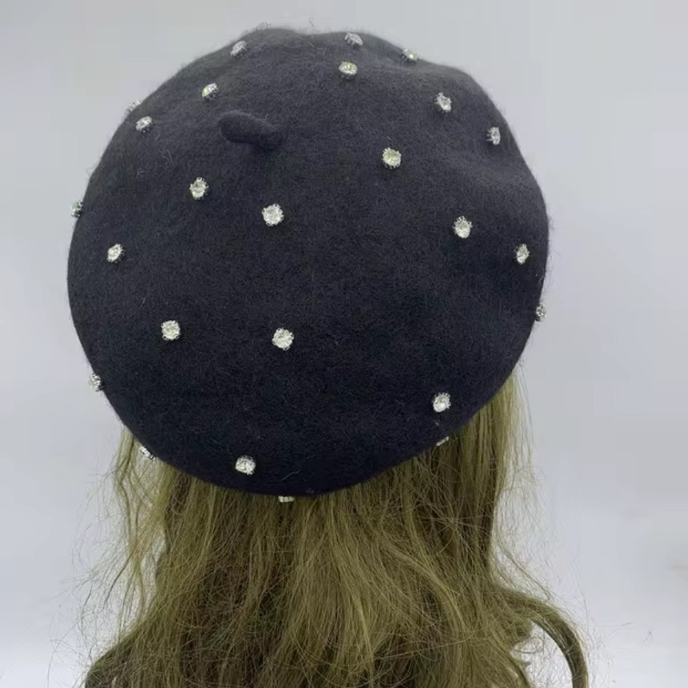 Kate Spade Black wool with cubic sequins Bret Hat. Small size